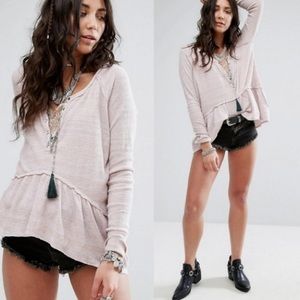 Free People Hi-Low Coastline Peplum Henley Tee